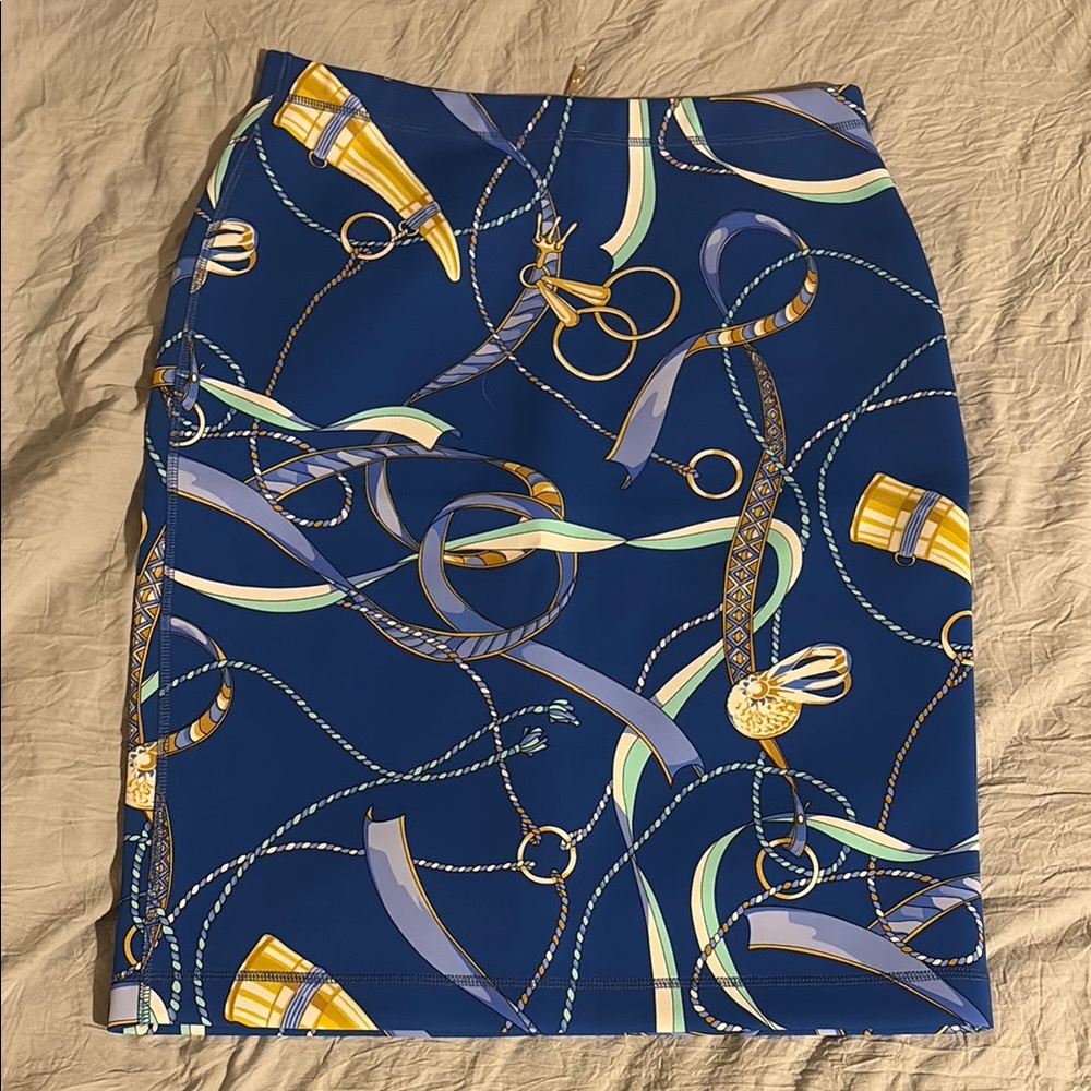 Elegant Blue Patterned Pencil Skirt